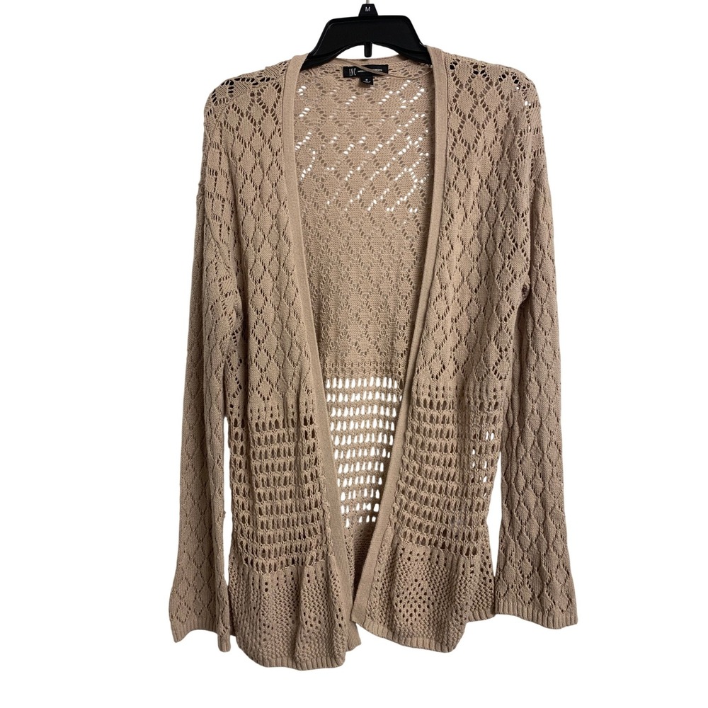 INC International Concepts Tan Crochet Knit‎ Open Front Cardigan Sweater  M